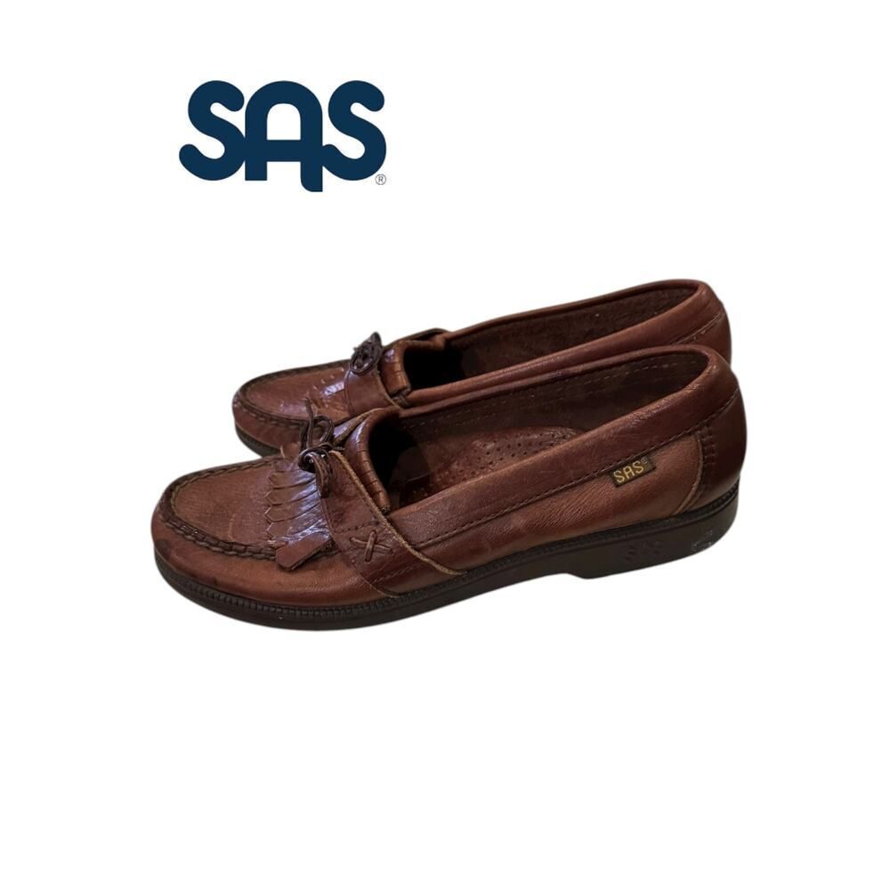 SAS Women's Kiltie Tassel Moc Brown Leather Loafers Size 6